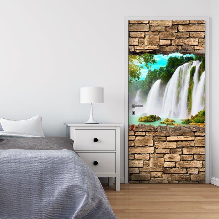 Türtapete 3D Wasserfall - Steinmauer M0645 - Bild 1
