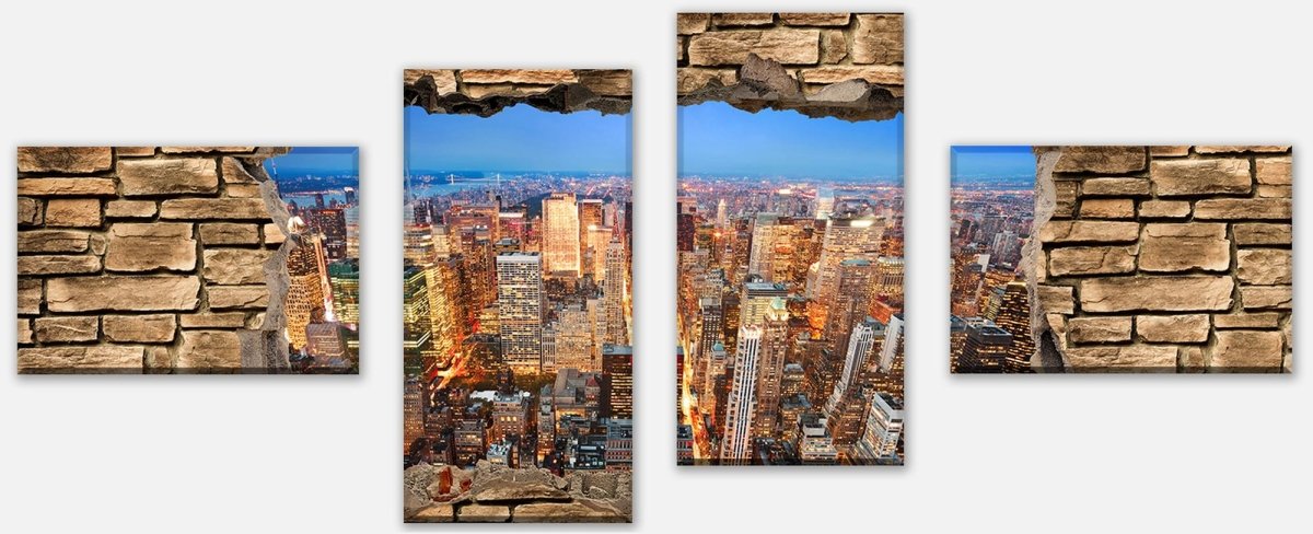 Stretched canvas print 3D Manhattan at night - stone wall M0646