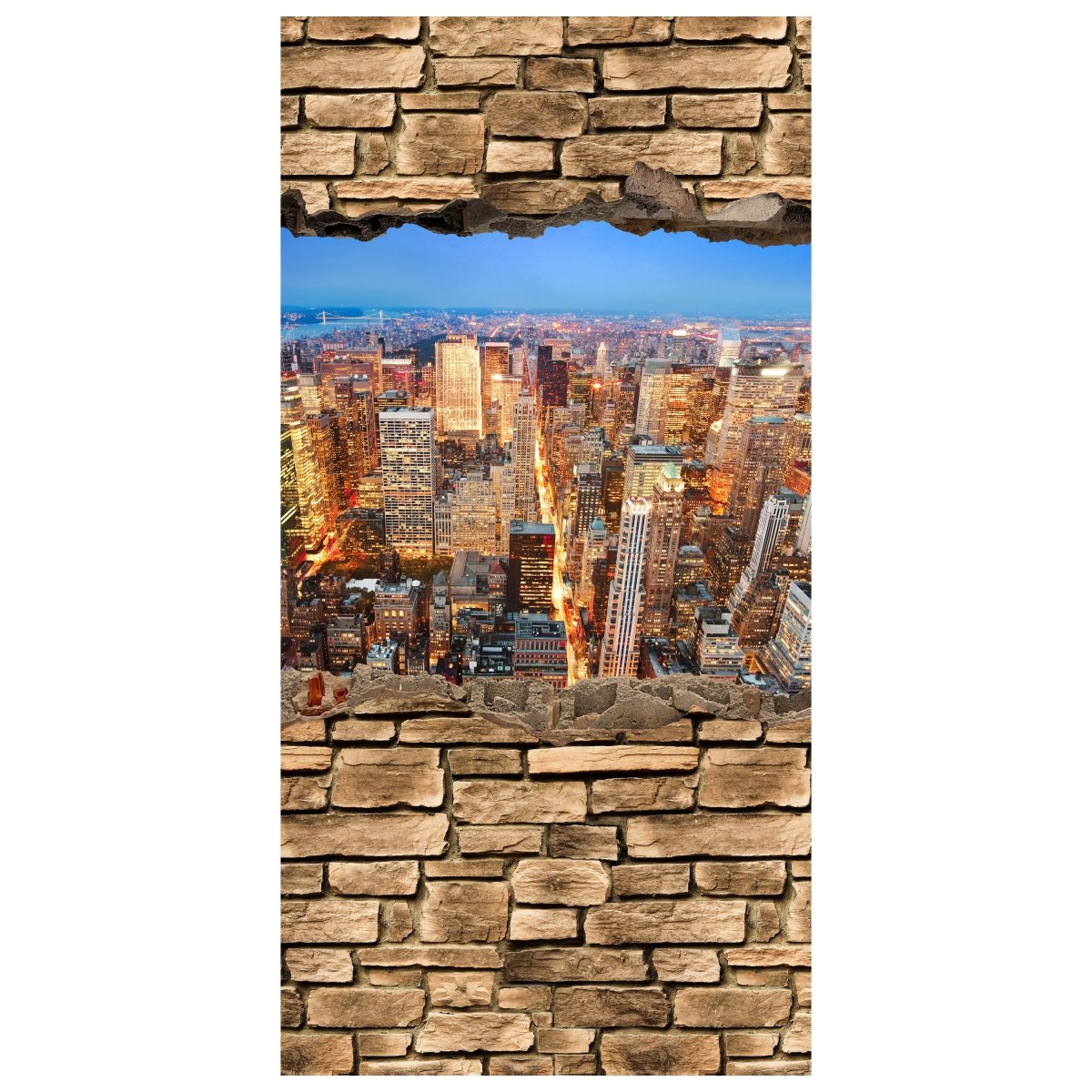 Türtapete 3D Manhattan bei Nacht - Steinmauer M0646 - Bild 2