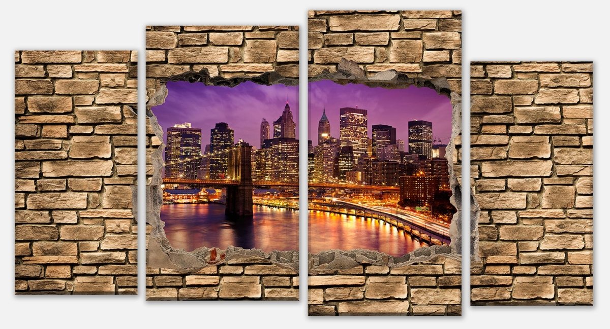 Impression sur toile 3D New York la nuit - mur de pierre M0648