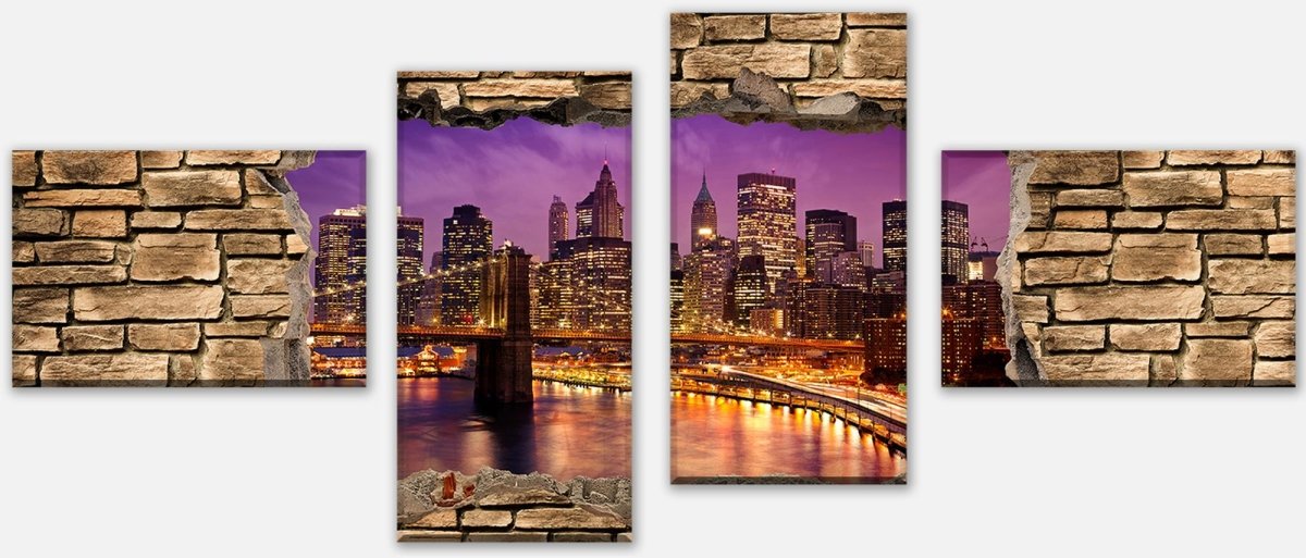 Impression sur toile 3D New York la nuit - mur de pierre M0648