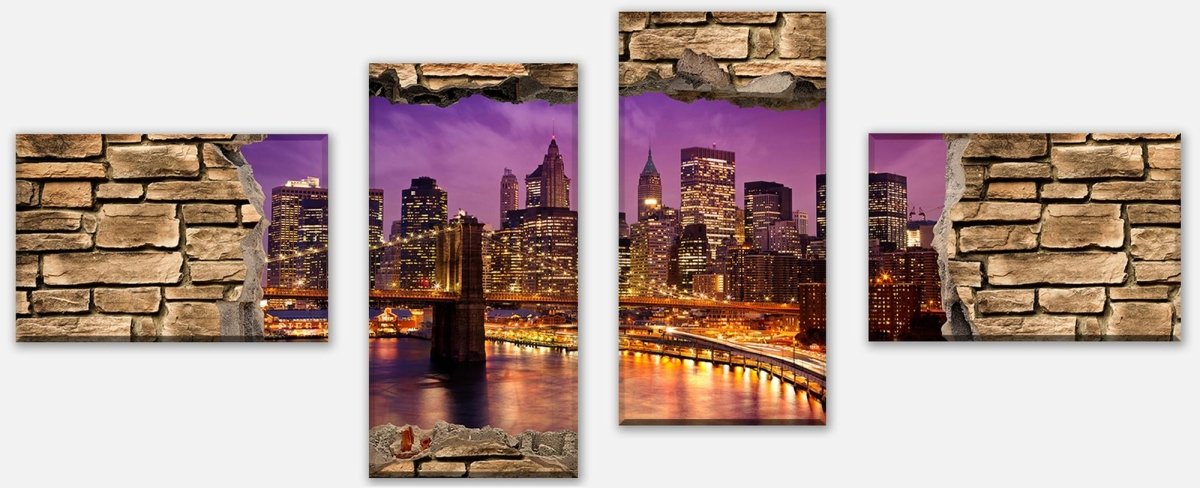Impression sur toile 3D New York la nuit - mur de pierre M0648