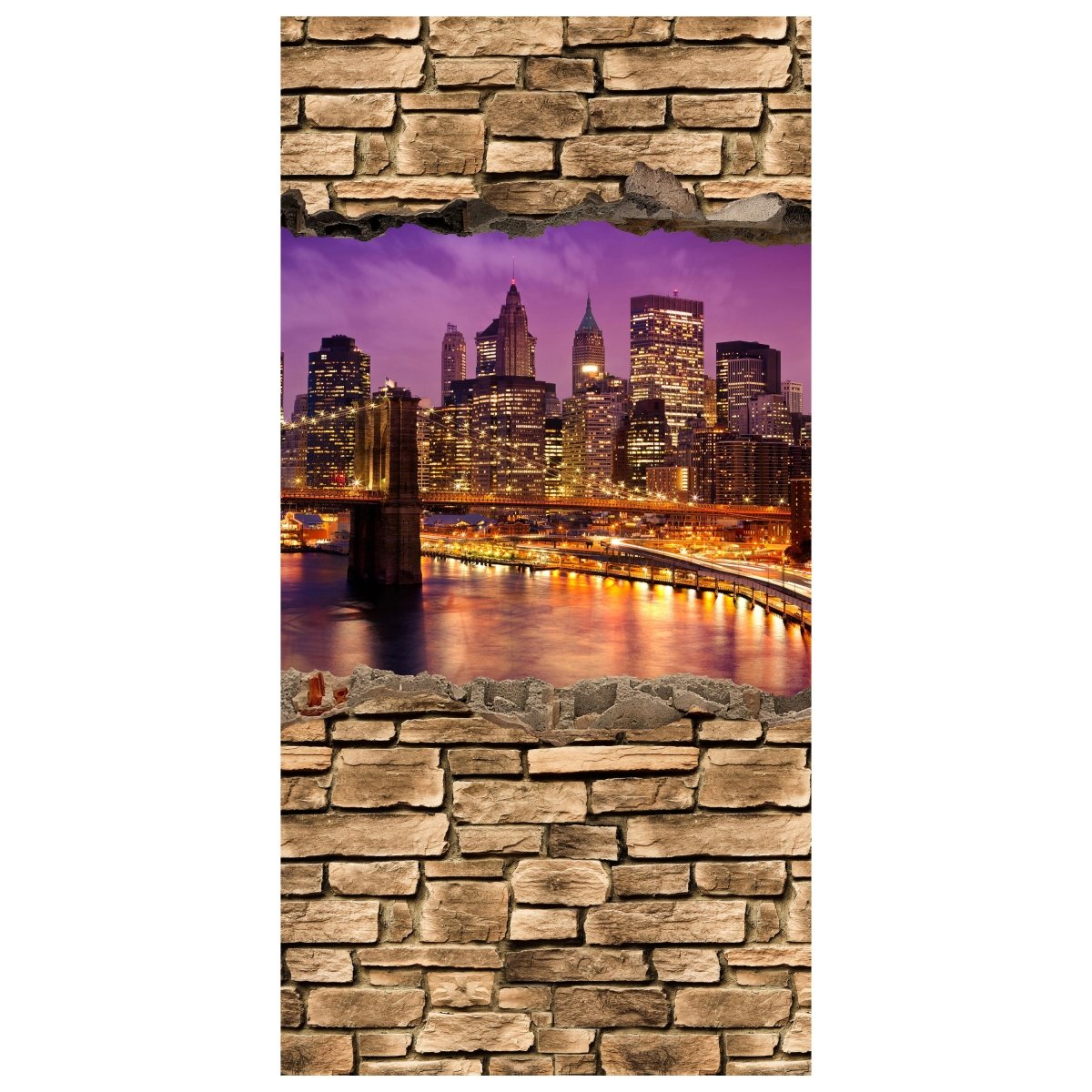 Türtapete 3D New York bei Nacht - Steinmauer M0648 - Bild 2