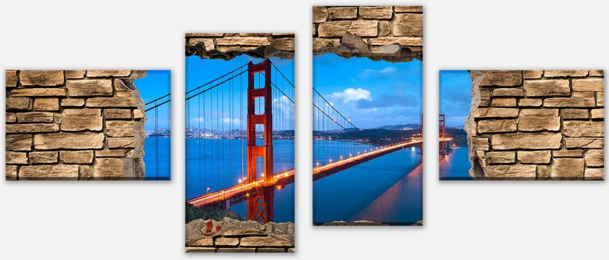 Tableau sur Toile Panneau 3D Golden Gate Bridge à San Francisco - Mur de Pierre M0649