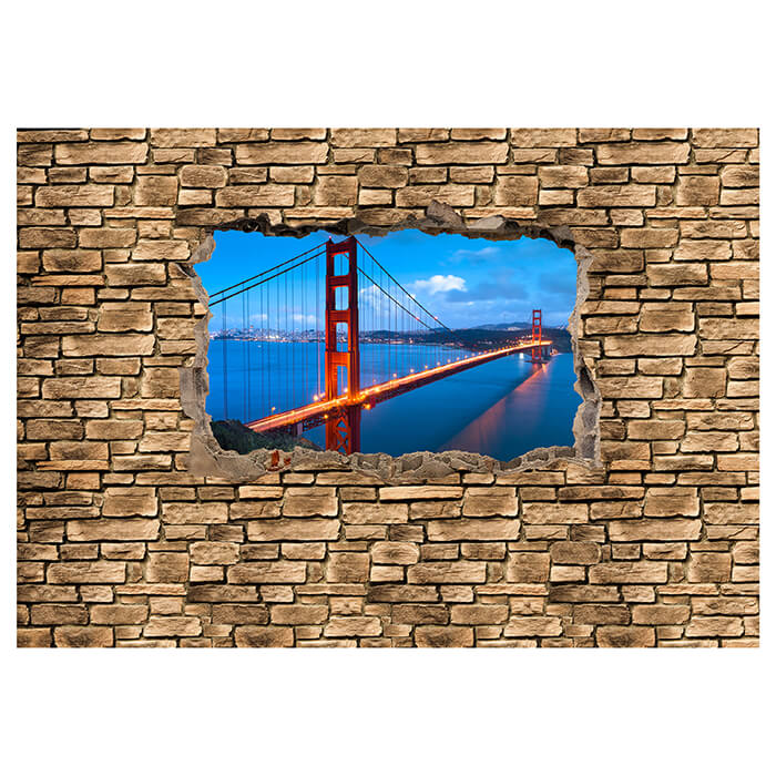 Fototapete 3D Golden Gate Brigde in San Francisco - Steinmauer M0649 - Bild 2
