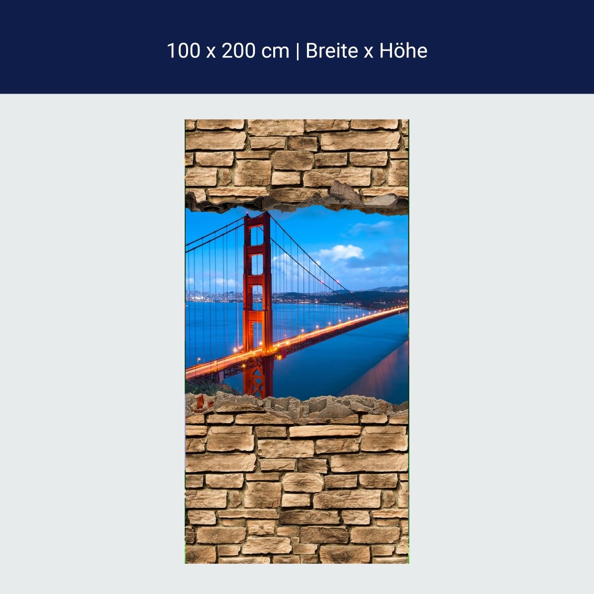 Türtapete 3D Golden Gate Brigde in San Francisco - Steinmauer M0649