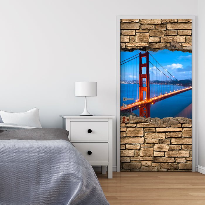 Türtapete 3D Golden Gate Brigde in San Francisco - Steinmauer M0649 - Bild 1