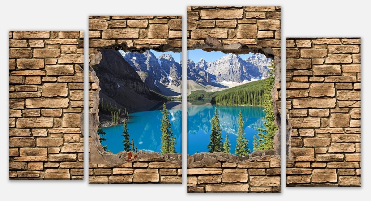 Impression sur Toile 3D Lac Moraine Canada - Mur de pierre M0650