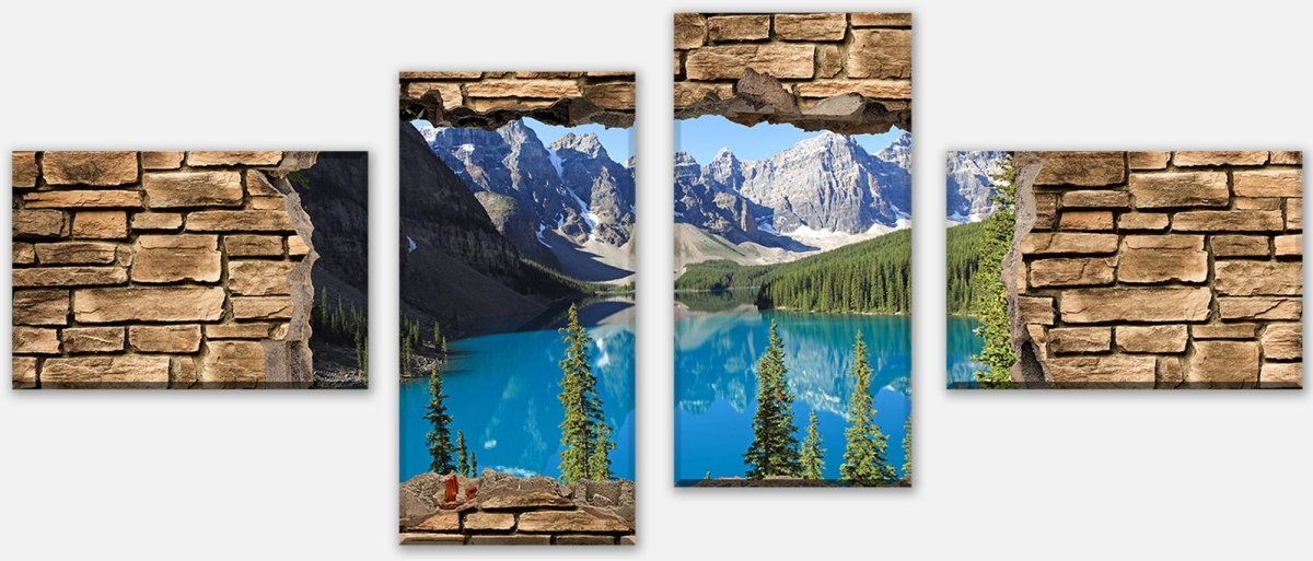 Stretched Canvas Print 3D Moraine Lake Canada - Stone Wall M0650