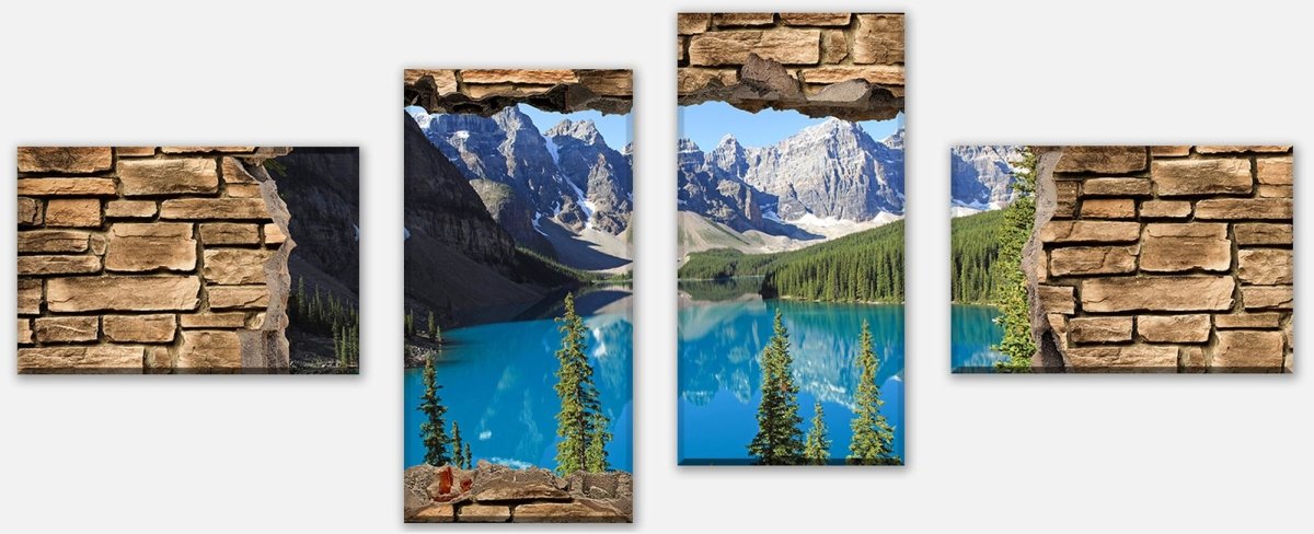 Leinwandbild Mehrteiler 3D Moraine Lake Kanada - Steinmauer M0650
