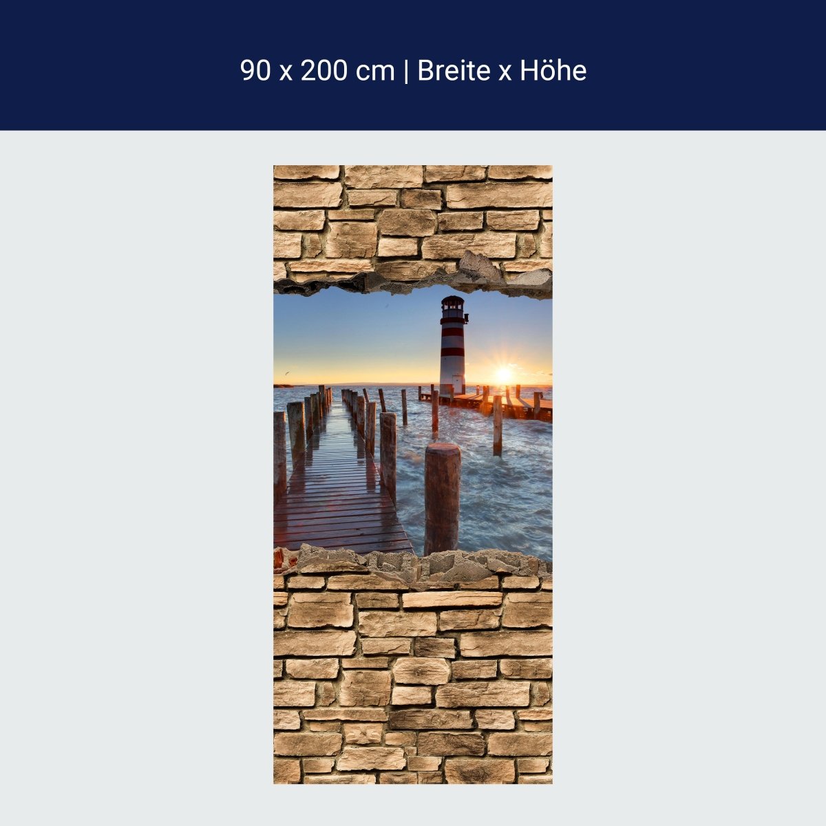 Door Wall Mural 3D Lighthouse with Pier - Stone Wall M0651