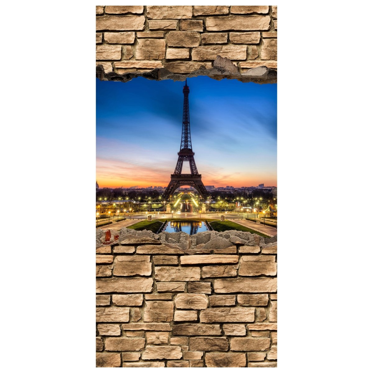 Türtapete 3D Eiffelturm bei Nacht Frankreich - Steinmauer M0652 - Bild 2