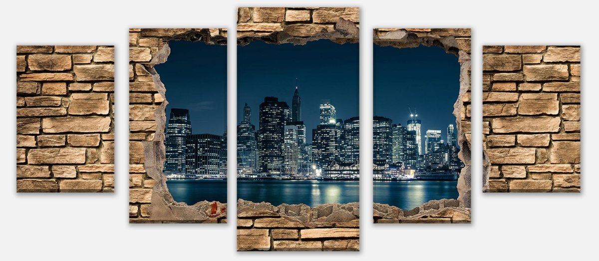 Leinwandbild Mehrteiler 3D New York City by Nacht - Steinmauer M0653 entdecken - Bild 1