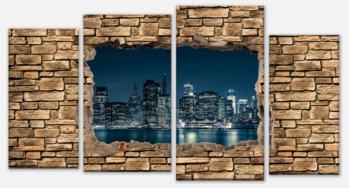 Canvas stretcher 3D New York City by night - stone wall M0653