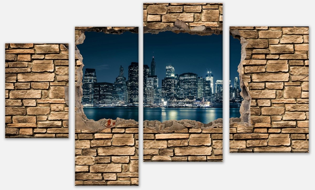 Canvas stretcher 3D New York City by night - stone wall M0653
