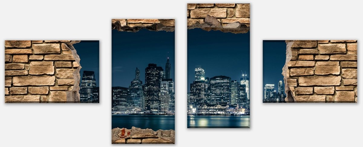 Canvas stretcher 3D New York City by night - stone wall M0653