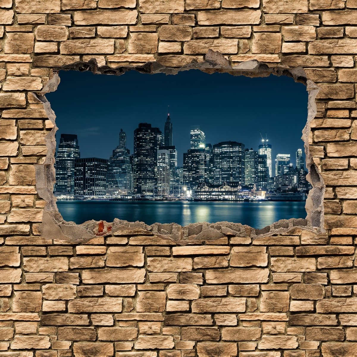 Beistelltisch 3D New York City by Nacht - Steinmauer M0653 entdecken - Bild 2