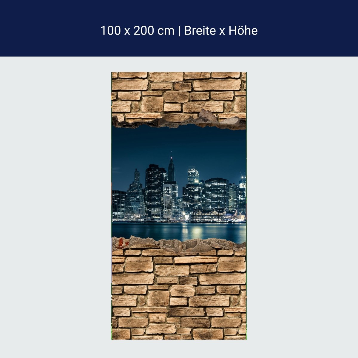 Door wallpaper 3D New York City by night - stone wall M0653