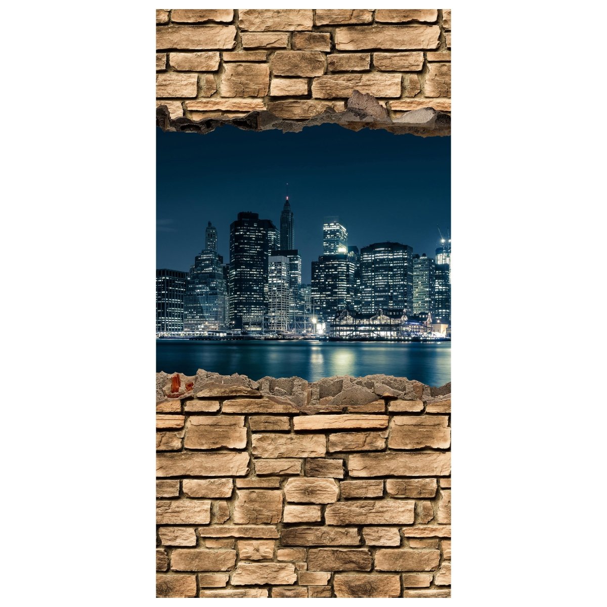 Türtapete 3D New York City by Nacht - Steinmauer M0653 - Bild 2