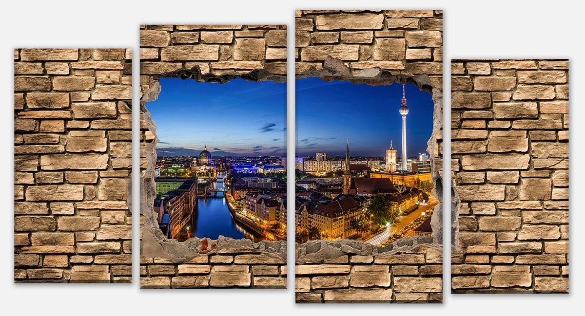 Impression sur toile 3D Berlin la nuit - mur de pierre M0654