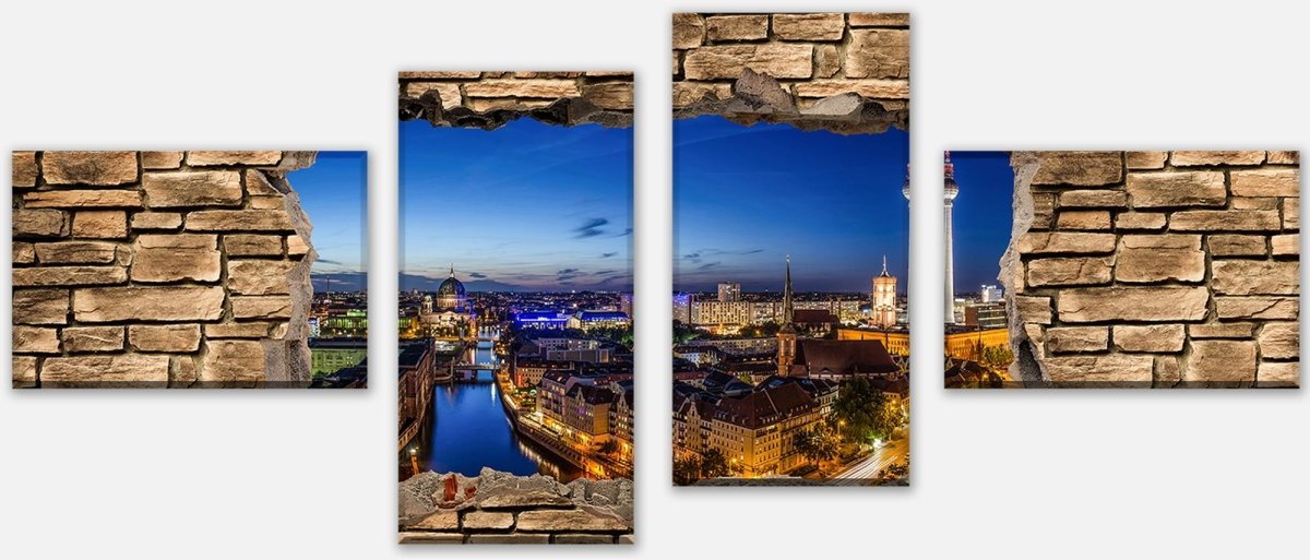 Stretched canvas print 3D Berlin at night - stone wall M0654