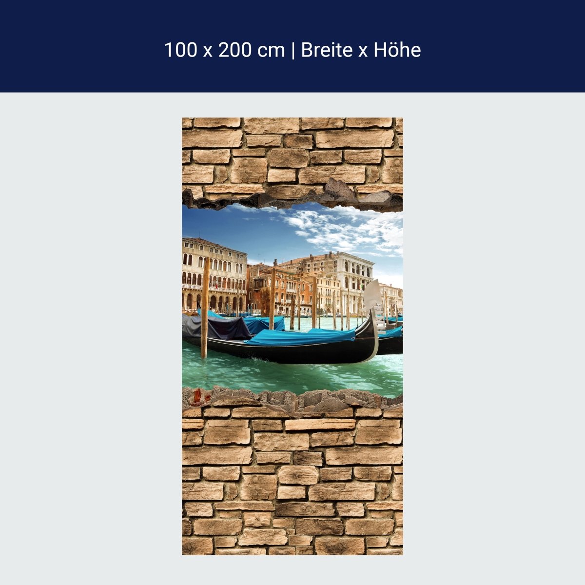 Shower screen 3D gondolas Venice - stone wall M0655