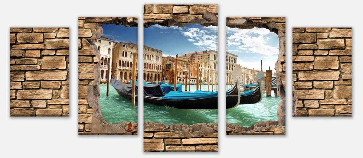 Leinwandbild Mehrteiler 3D Gondeln Venedig - Steinmauer M0655 entdecken - Bild 1