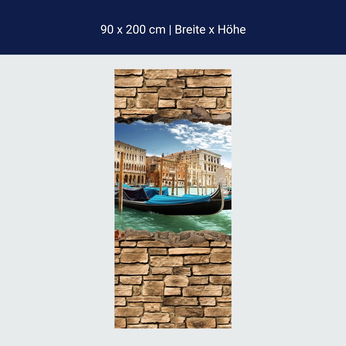 Door wallpaper 3D gondolas Venice - stone wall M0655