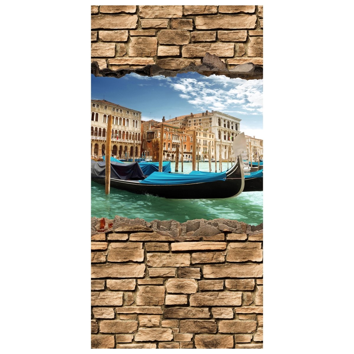 Türtapete 3D Gondeln Venedig - Steinmauer M0655 - Bild 2