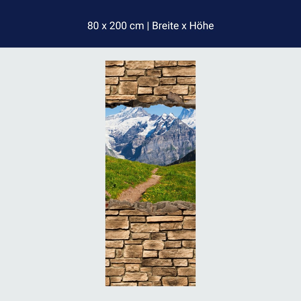 Duschwand 3D Sommerwiese in den Alpen - Steinmauer M0658