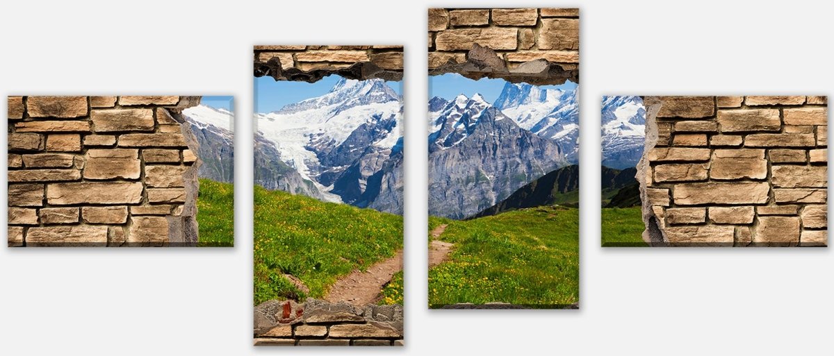 Canvas stretcher 3D summer meadow in the Alps - stone wall M0658