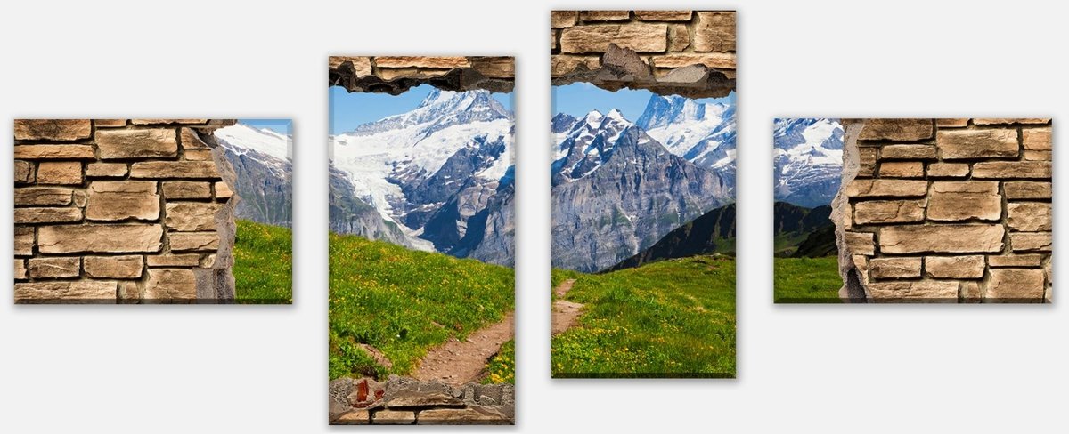 Canvas stretcher 3D summer meadow in the Alps - stone wall M0658