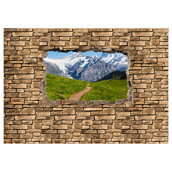 Fototapete 3D Sommerwiese in den Alpen - Steinmauer M0658 - Bild 2