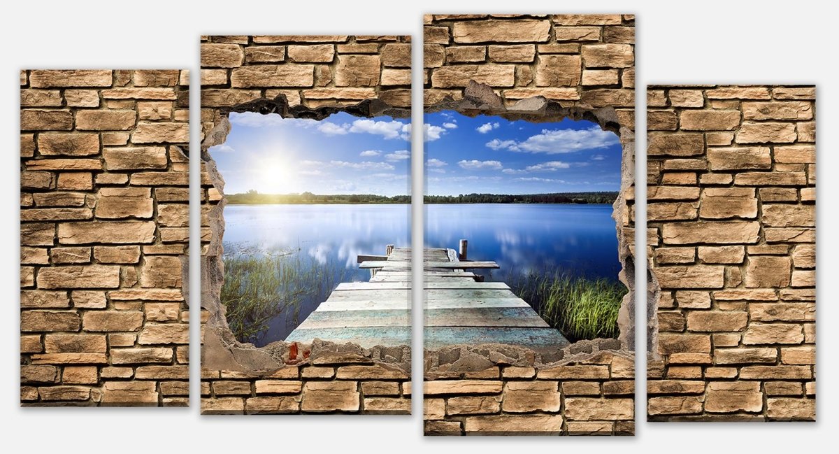 Stretched canvas print 3D jetty - stone wall M0659
