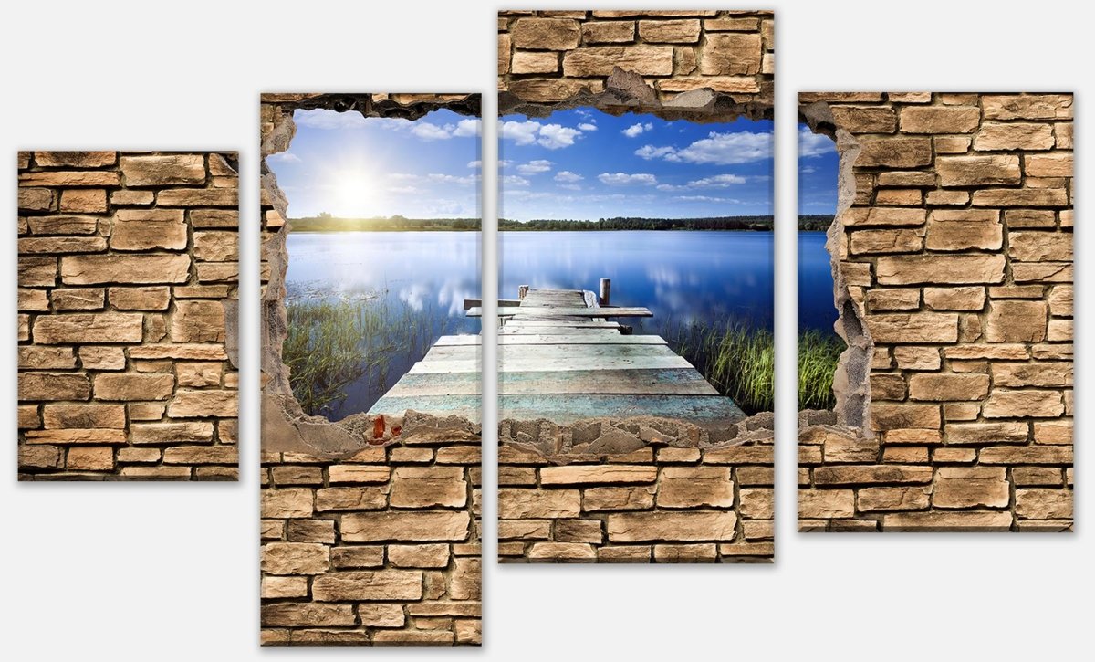 Stretched canvas print 3D jetty - stone wall M0659