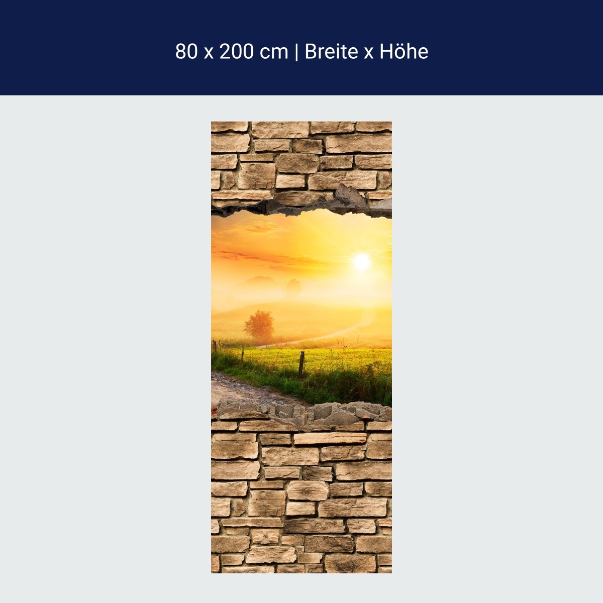 Door wallpaper 3D path in the morning mist - stone wall M0660
