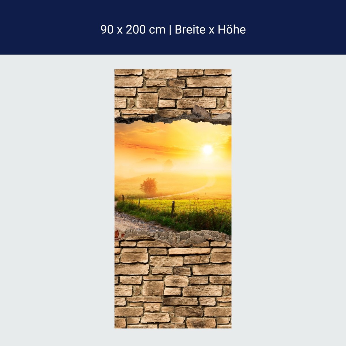Door wallpaper 3D path in the morning mist - stone wall M0660