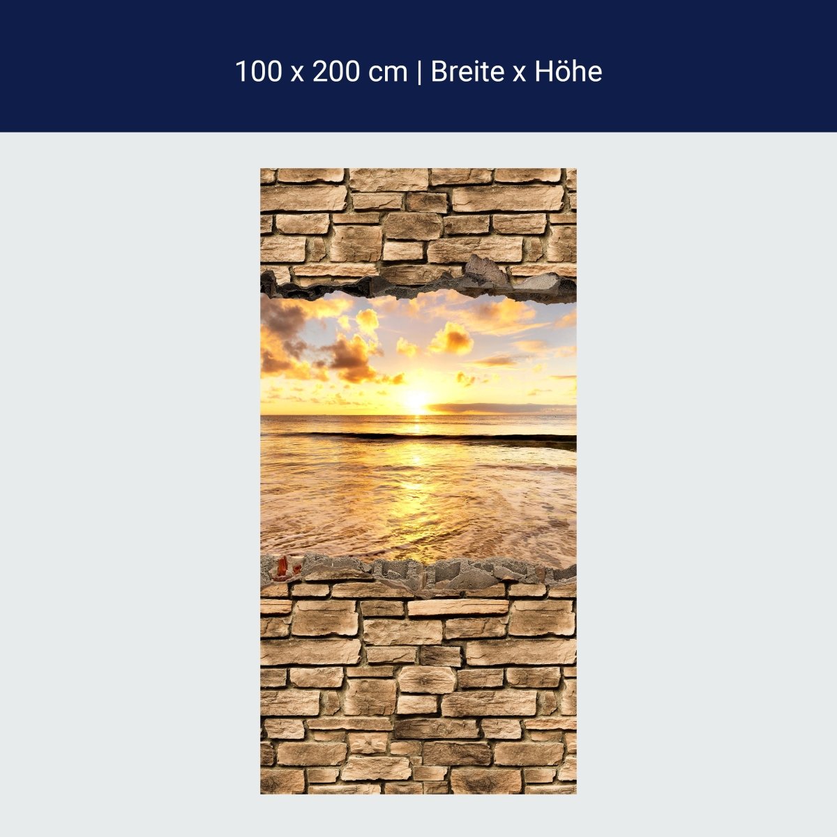 Paroi de douche 3D coucher de soleil à la mer - mur de pierre M0662