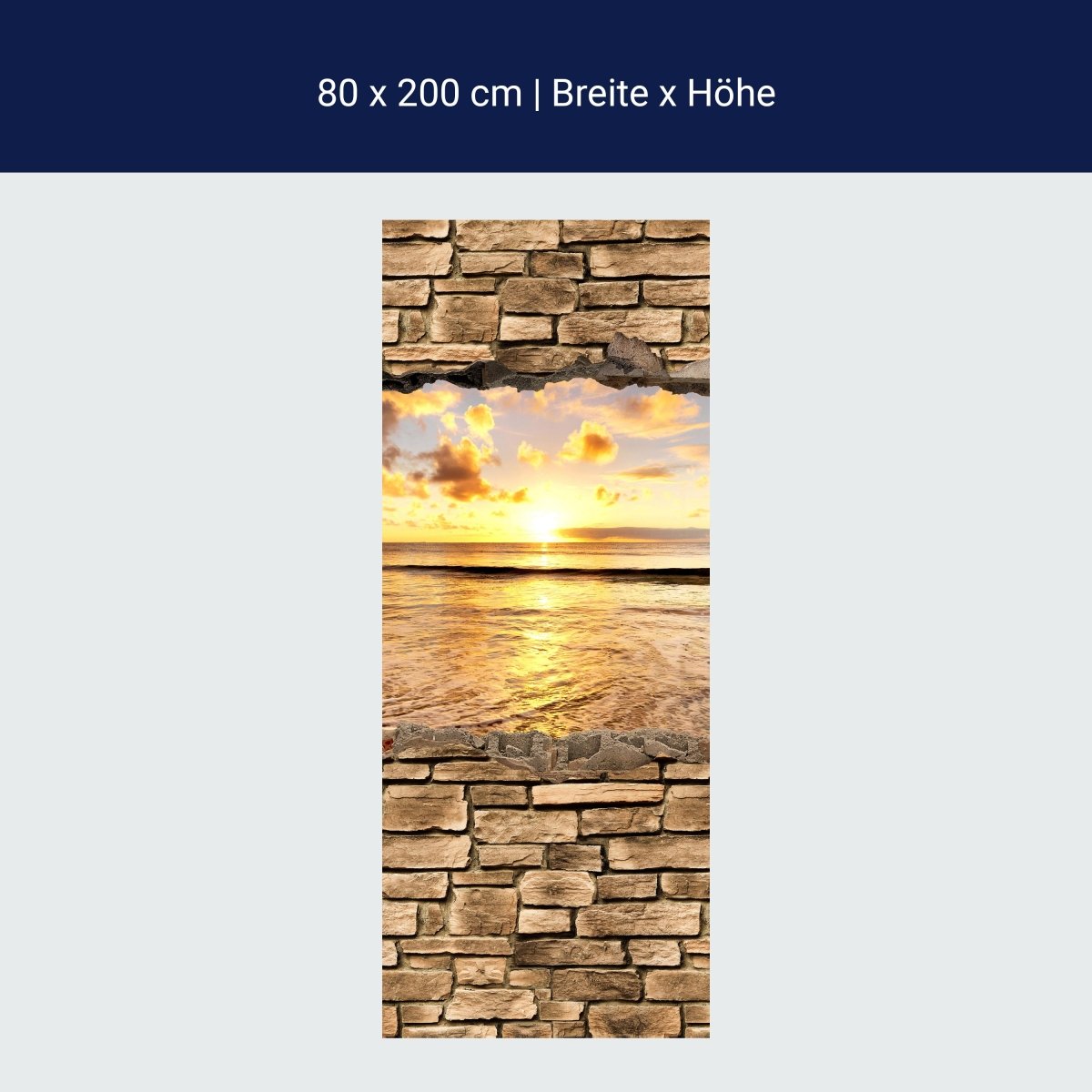 Shower screen 3D sunset at the sea - stone wall M0662