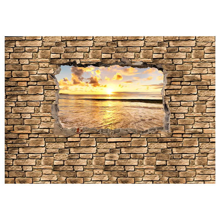 Fototapete 3D Sonnenuntergang am Meer - Steinmauer M0662 - Bild 2