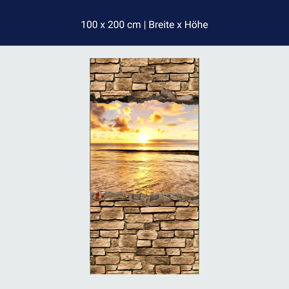 Papier peint de porte 3D coucher de soleil à la mer - mur de pierre M0662