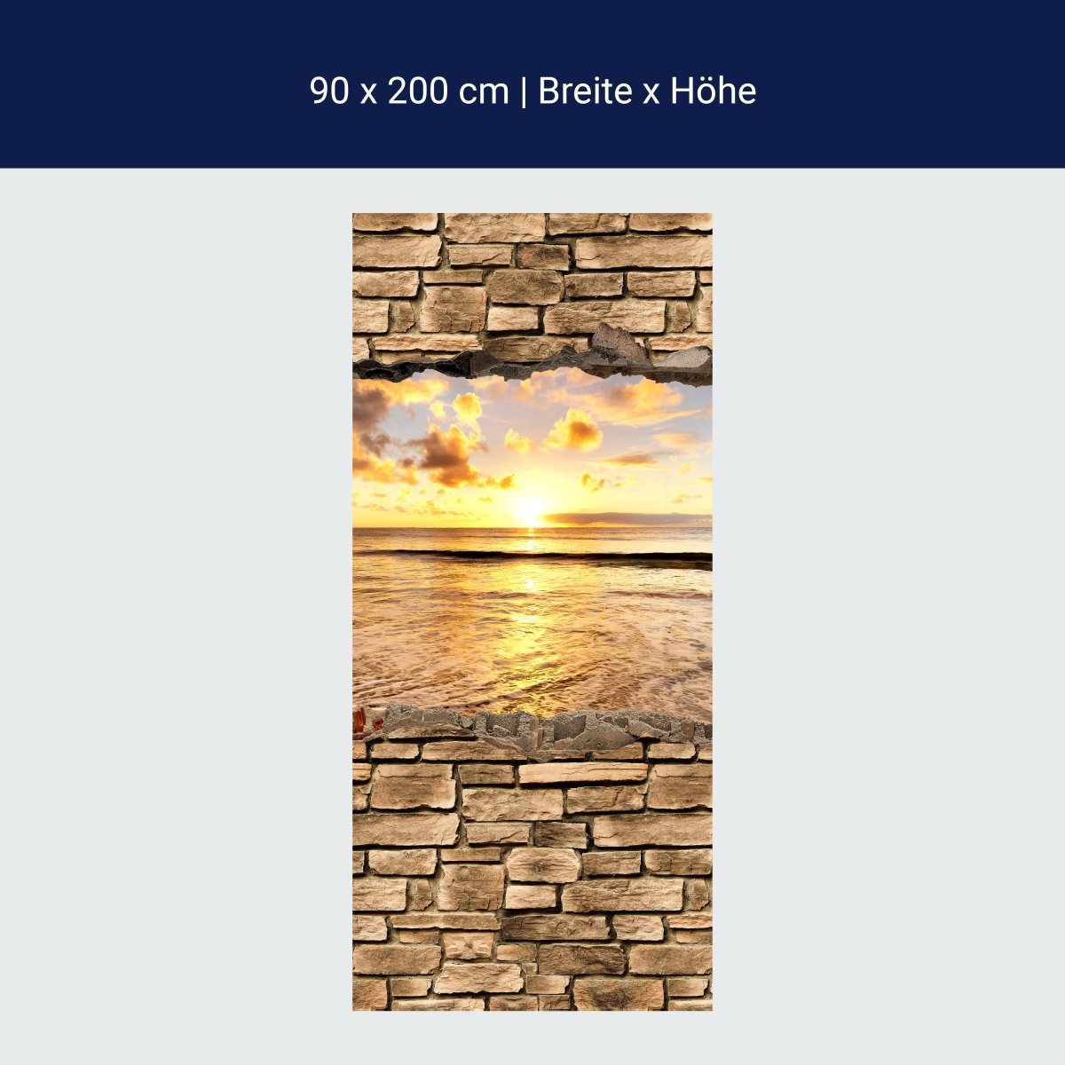 Door wallpaper 3D sunset at the sea - stone wall M0662