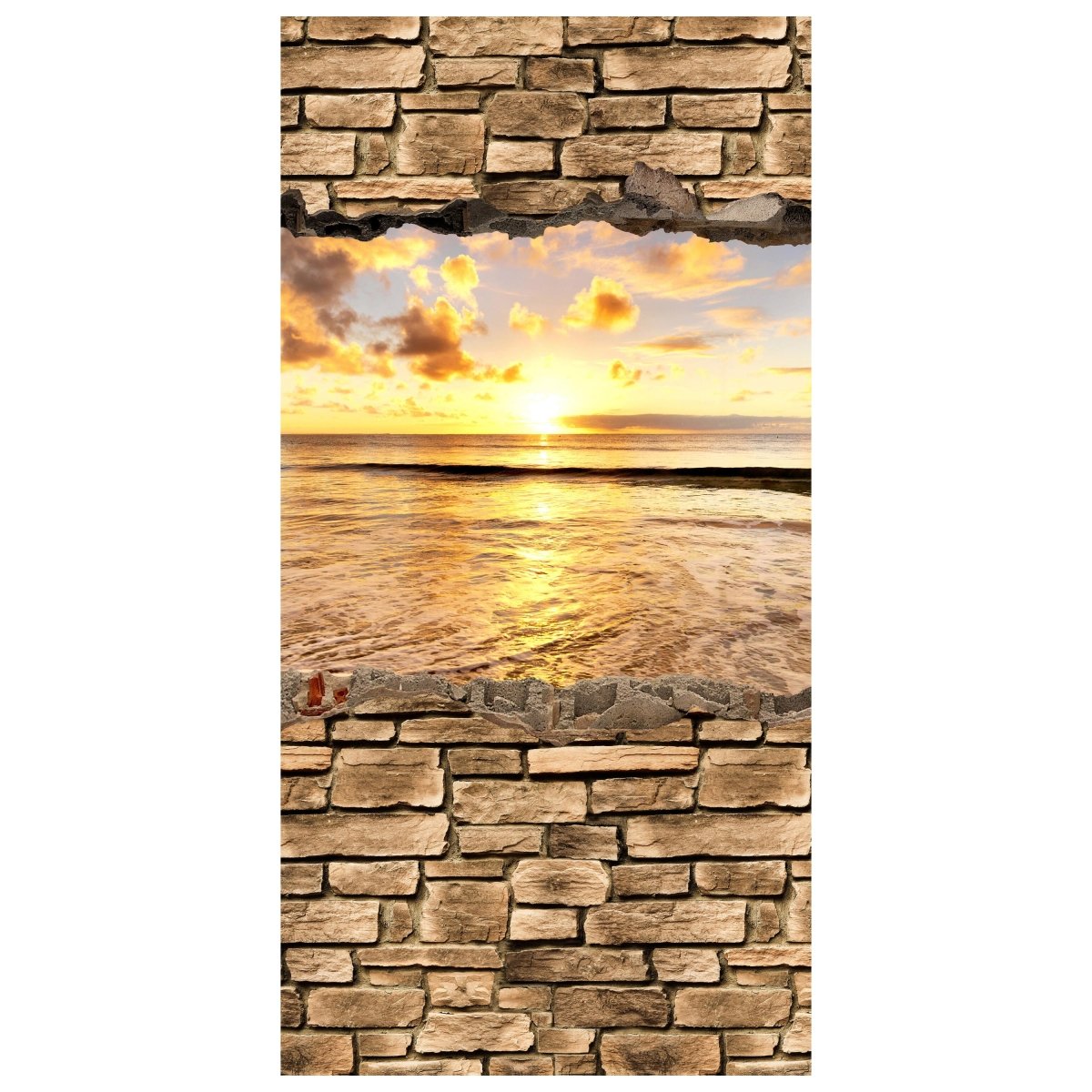 Türtapete 3D Sonnenuntergang am Meer - Steinmauer M0662 - Bild 2