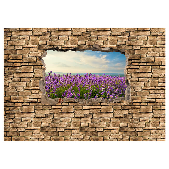 Fototapete 3D Lavendelfeld am Meer - Steinmauer M0663 - Bild 2