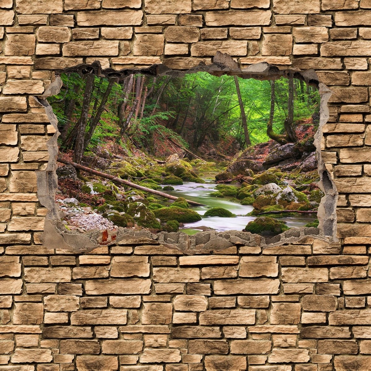 Beistelltisch 3D Fluss im Wald - Steinmauer M0664 entdecken - Bild 2