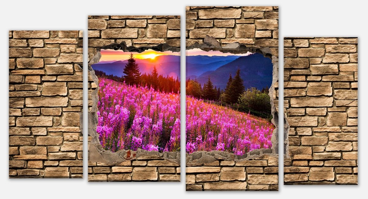 Impression sur toile 3D automne à la montagne - mur de pierre M0666
