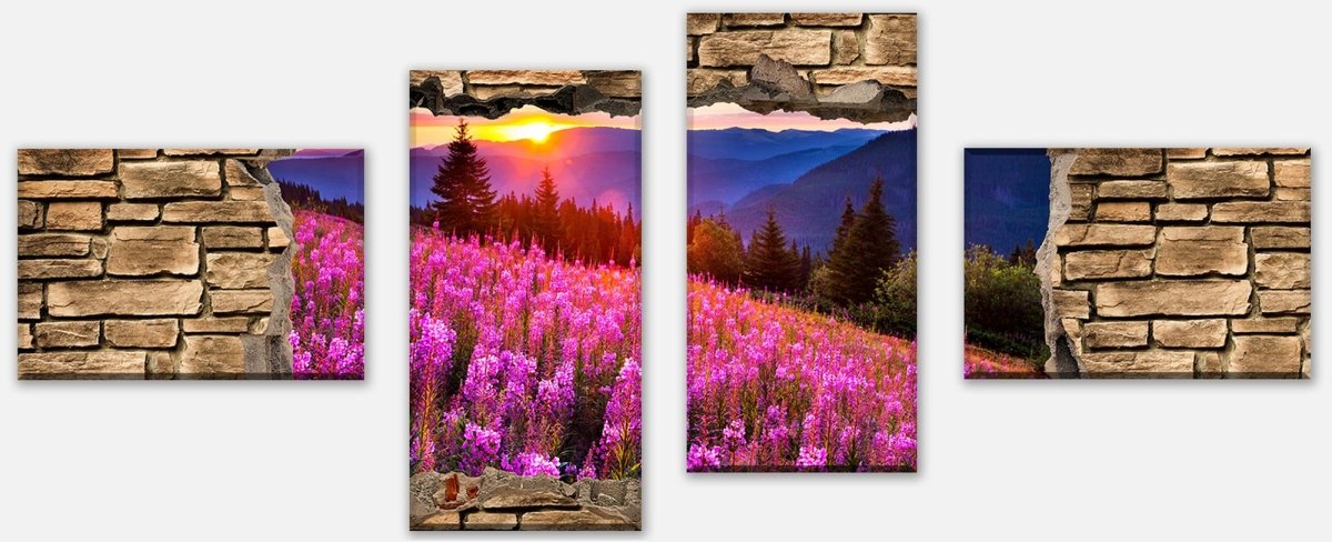 Stretched canvas print 3D autumn in the mountains - stone wall M0666