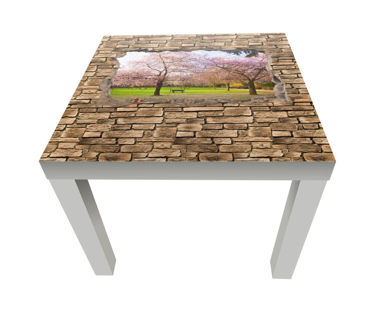 Beistelltisch 3D Sakura Blumen blühen - Steinmauer M0667 entdecken - Bild 1