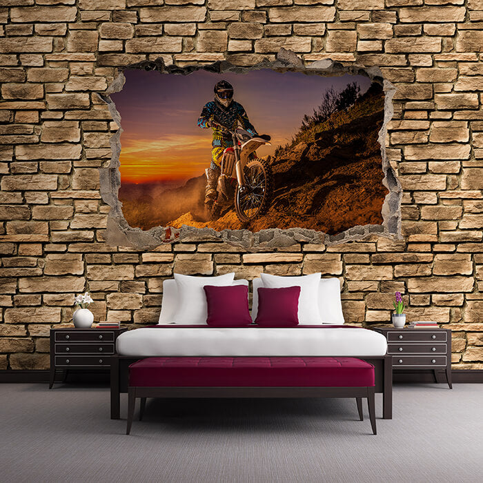 Fototapete 3D Extreme Biker- Steinmauer M0668 - Bild 1