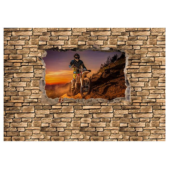 Fototapete 3D Extreme Biker- Steinmauer M0668 - Bild 2